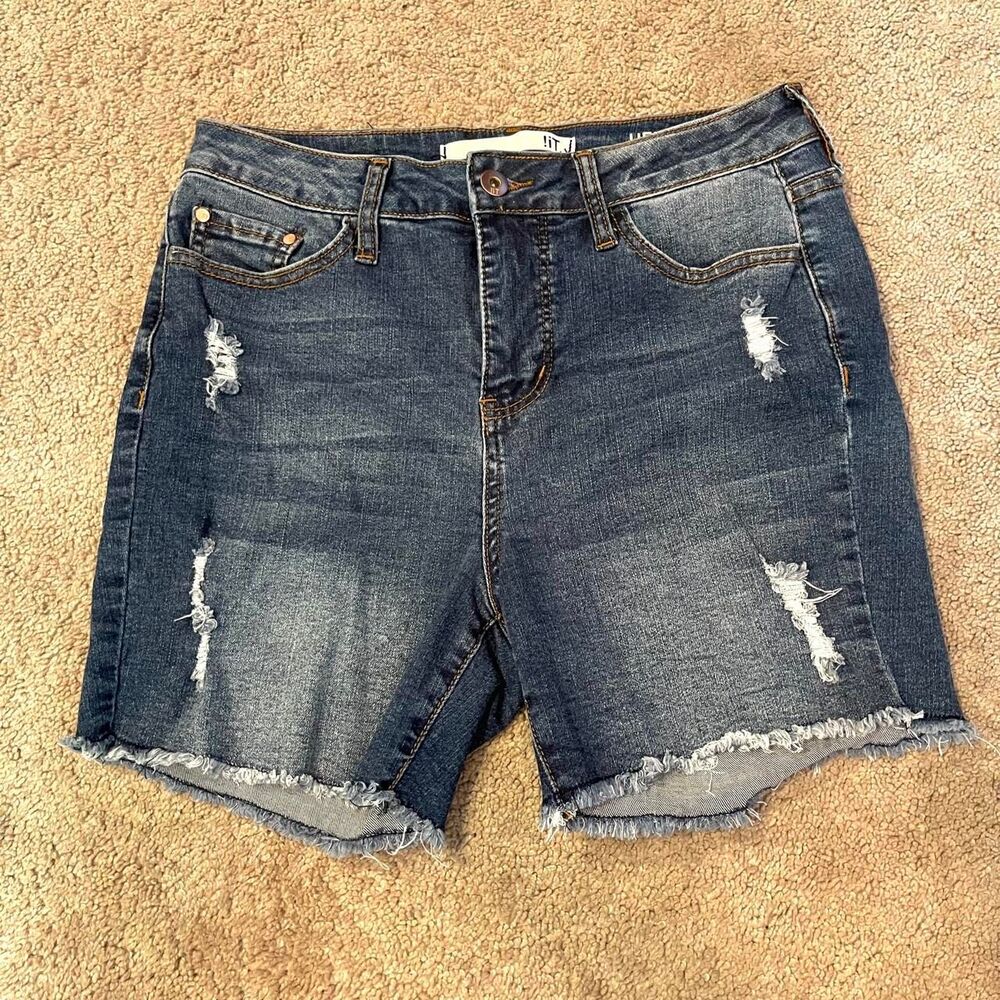 Medium/dark wash high rise cutoff jorts - size 4